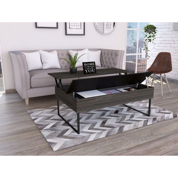 Tuhome Kaskade Lift Top Coffee Table, Two Legs, Two Shelves, Espresso/Black MCW6255 - main